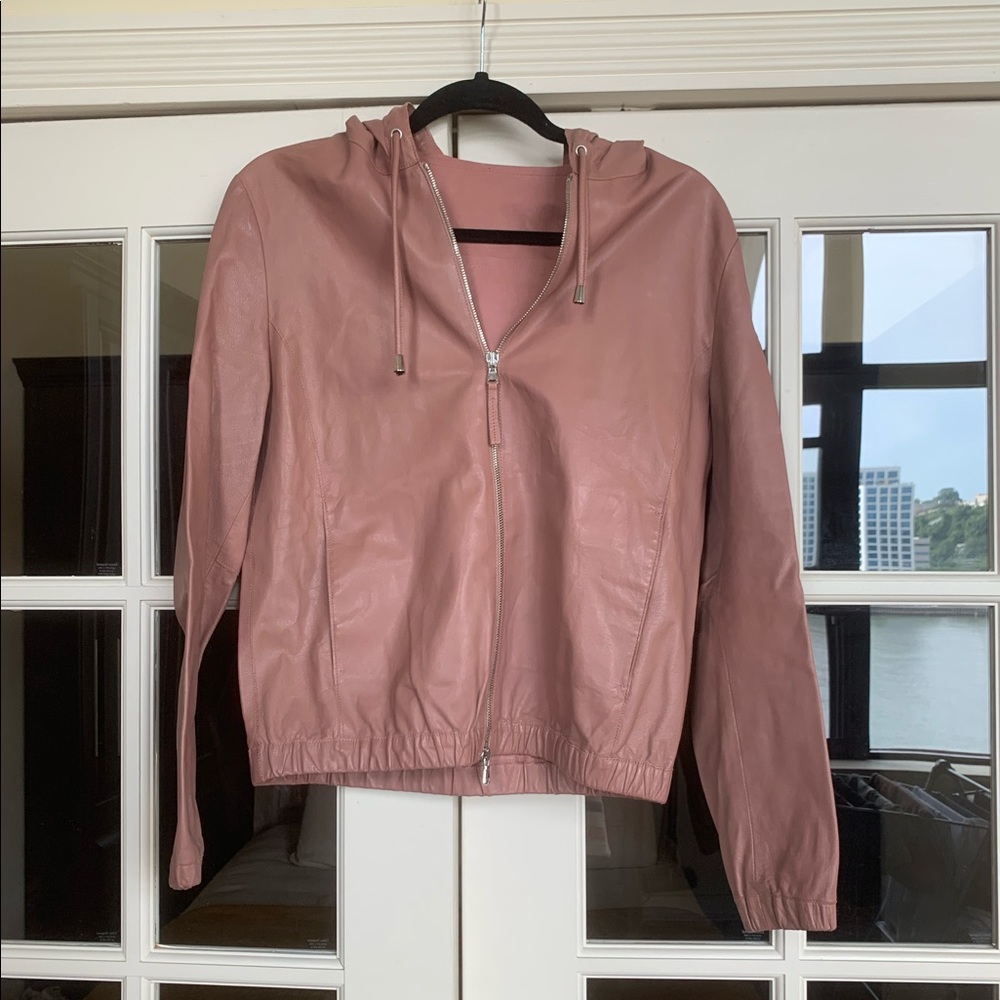 Eleventy Blush Genuine Leather Zip Hoodie